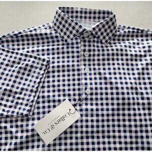Collars & Co Polo Shirt Mens Size 3XL Relaxed Navy Blue Gingham Semi Spread NEW